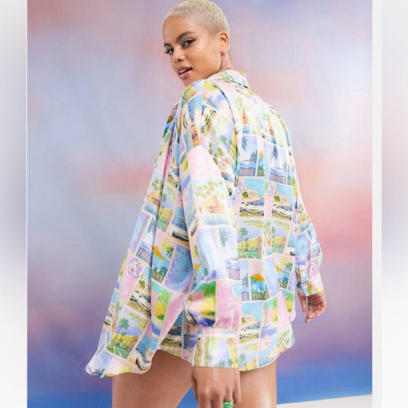 ASOS DESIGN Curve beach shirt in postcard print - Picture 2 of 2